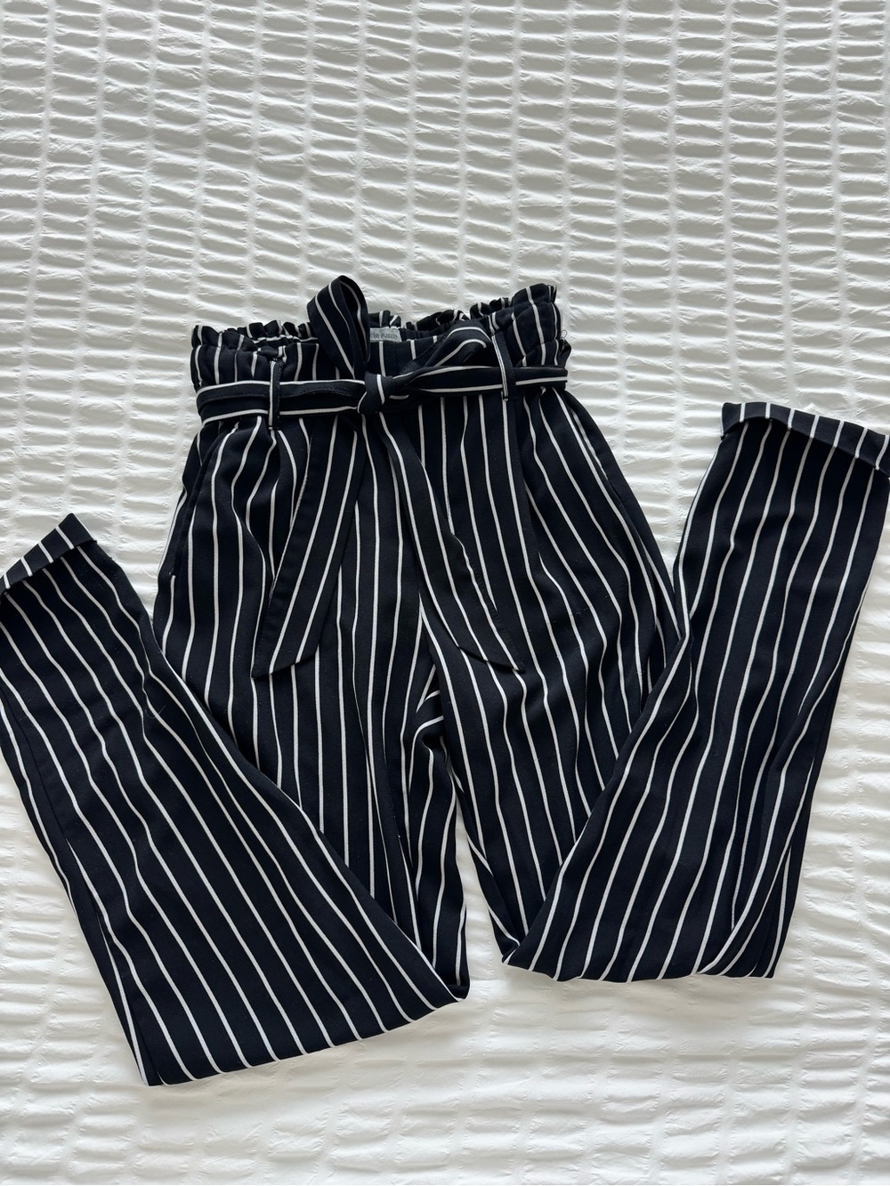 Charlotte Russe Black & White Striped Paperbag Waist Trousers